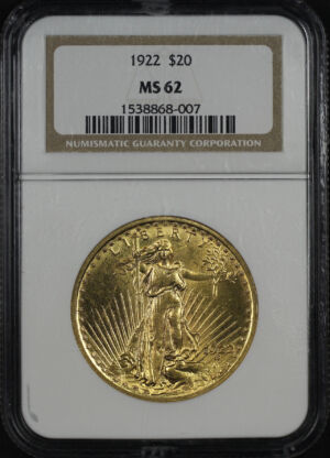 Obverse of this 1922 St. Gaudens $20 NGC MS-62