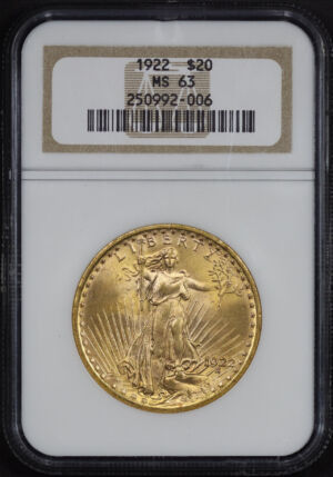 Obverse of this 1922 St. Gaudens $20 NGC MS-63