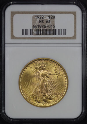 Obverse of this 1922 St. Gaudens $20 NGC MS-63