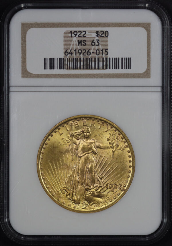 Obverse of this 1922 St. Gaudens $20 NGC MS-63