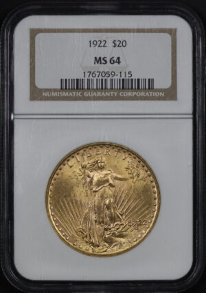 Obverse of this 1922 St. Gaudens $20 NGC MS-64