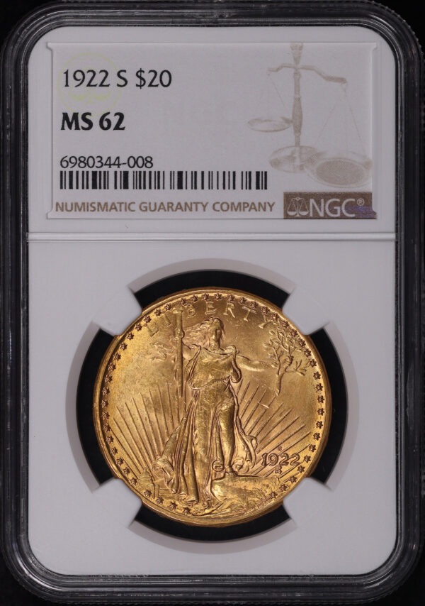 Obverse of this 1922-S St. Gaudens $20 NGC MS-62