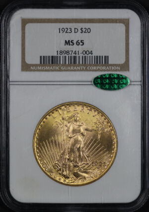 Obverse of this 1923-D St. Gaudens $20 NGC MS-65 CAC