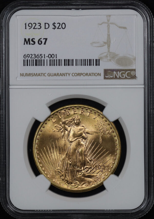 Obverse of this 1923-D St. Gaudens $20 NGC MS-67