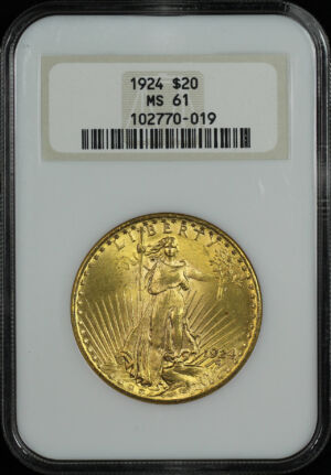 Obverse of this 1924 St. Gaudens $20 NGC MS-61 Old Fatty Holder