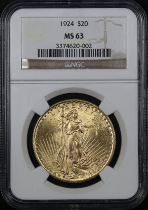 Obverse of this 1924 St. Gaudens $20 NGC MS-63