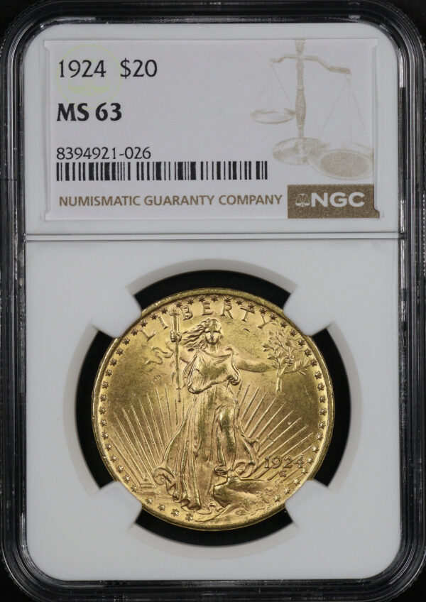 Obverse of this 1924 St. Gaudens $20 NGC MS-63
