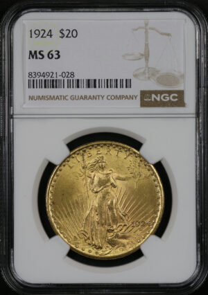Obverse of this 1924 St. Gaudens $20 NGC MS-63
