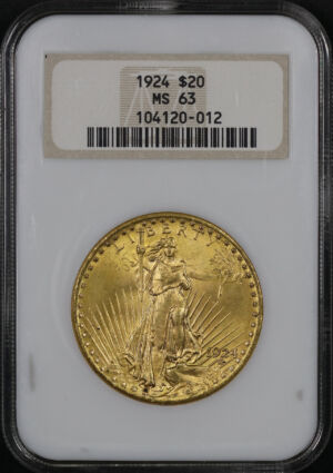 Obverse of this 1924 St. Gaudens $20 NGC MS-63 Old Fatty Holder