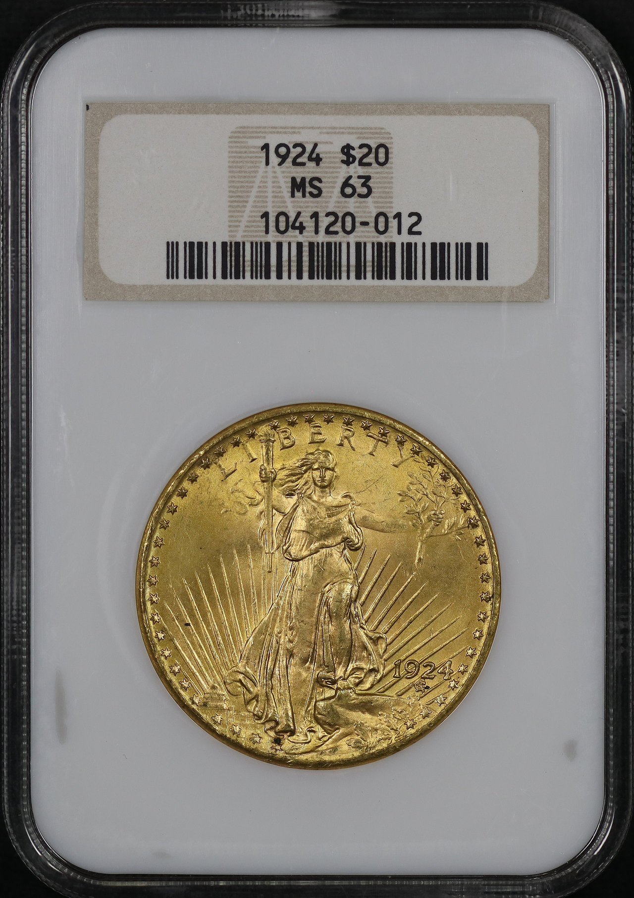 Obverse of this 1924 St. Gaudens $20 NGC MS-63 Old Fatty Holder