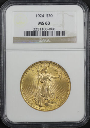 Obverse of this 1924 St. Gaudens $20 NGC MS-63
