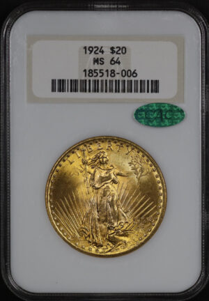 Obverse of this 1924 St. Gaudens $20 NGC MS-64 CAC