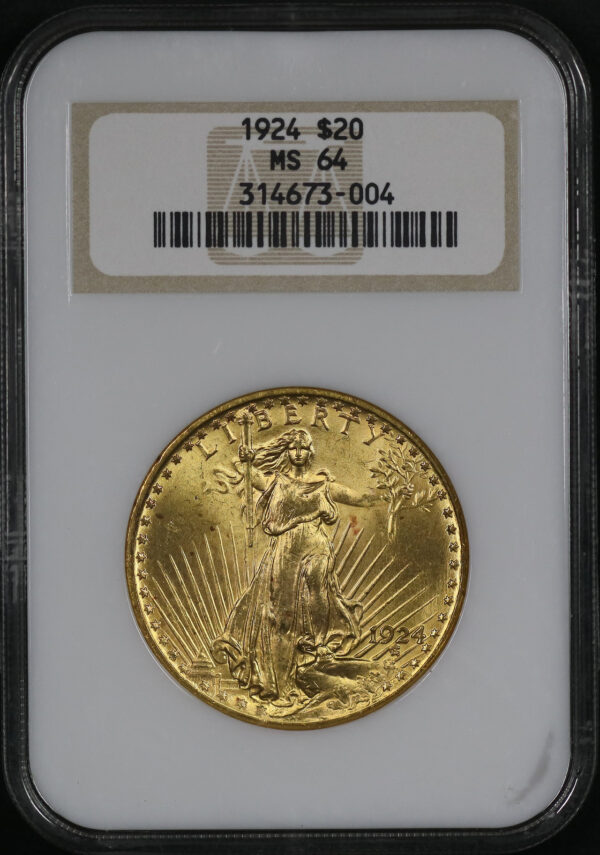 Obverse of this 1924 St. Gaudens $20 NGC MS-64 Old Fatty Holder