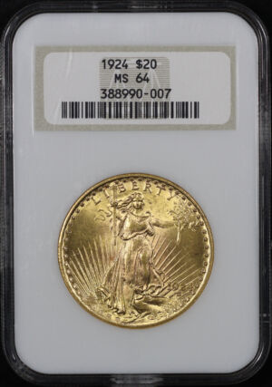 Obverse of this 1924 St. Gaudens $20 NGC MS-64 Old Fatty Holder