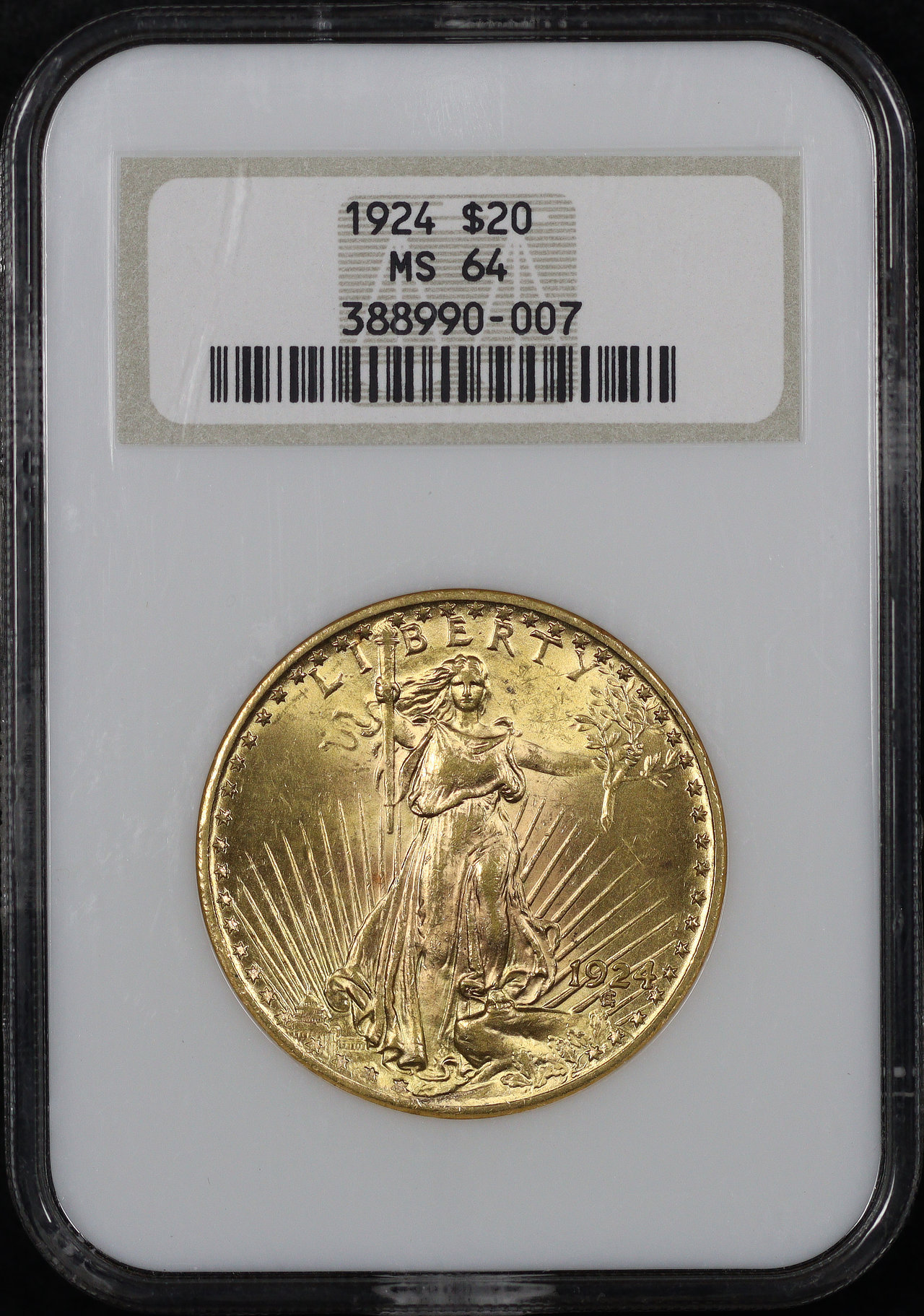 Obverse of this 1924 St. Gaudens $20 NGC MS-64 Old Fatty Holder