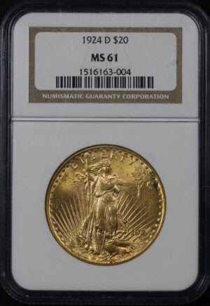 Obverse of this 1924-D St. Gaudens $20 NGC MS-61