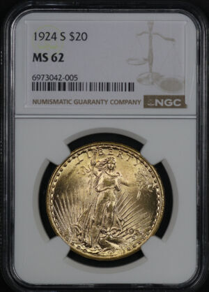 Obverse of this 1924-S St. Gaudens $20 NGC MS-62