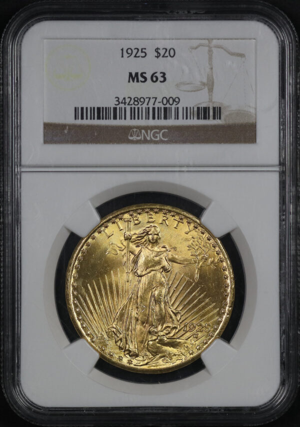 Obverse of this 1925 St. Gaudens $20 NGC MS-63