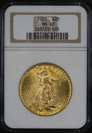 Obverse of this 1925 St. Gaudens $20 NGC MS-63