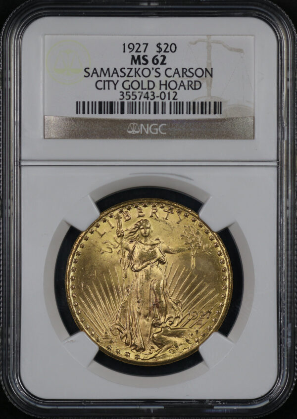 Obverse of this 1927 St. Gaudens $20 NGC MS-62 Samaszko’s Carson City Gold Hoard