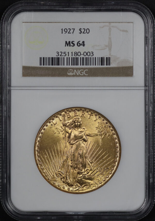 Obverse of this 1927 St. Gaudens $20 NGC MS-64