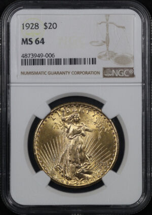 Obverse of this 1928 St. Gaudens $20 NGC MS-64