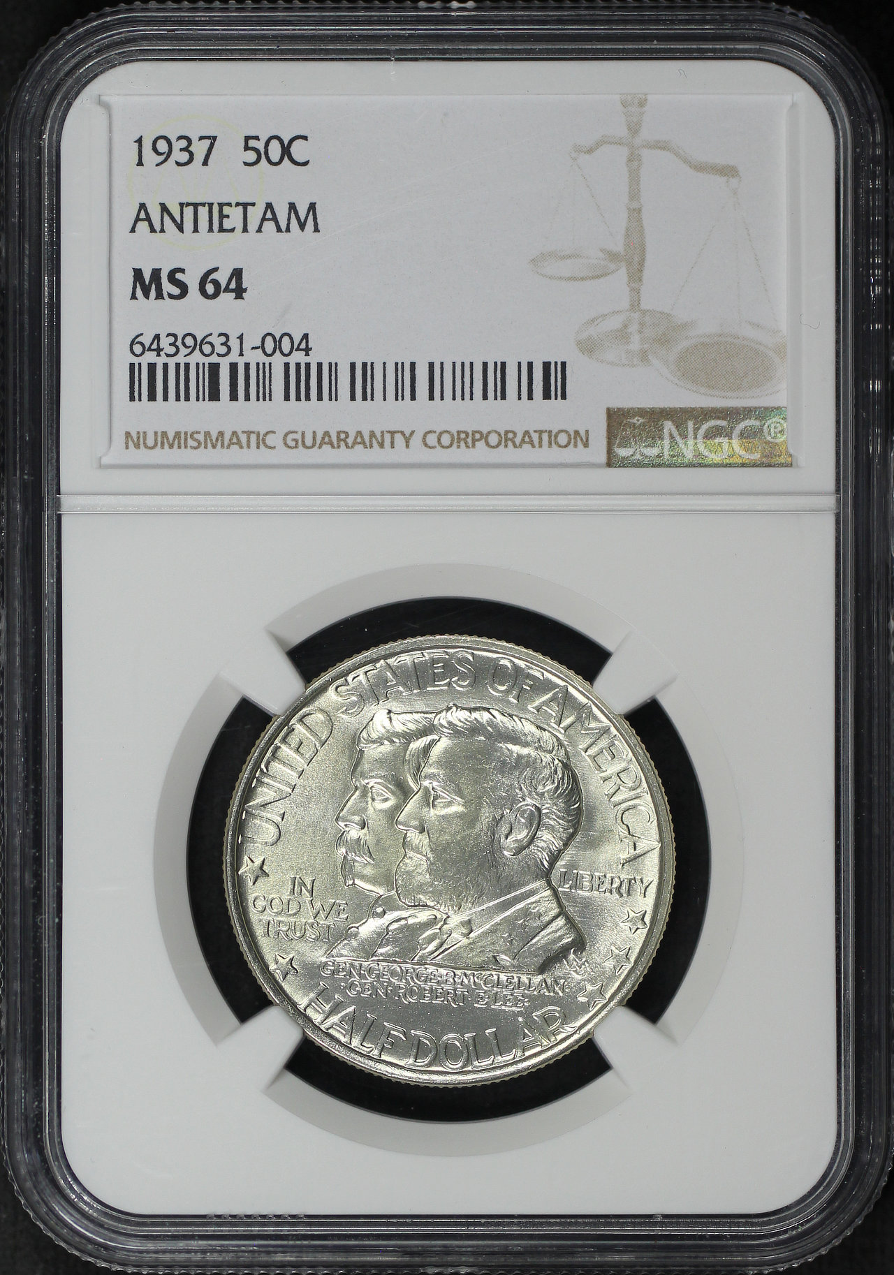 Obverse of this 1937 Silver Commemorative Antietam 50C NGC MS-64