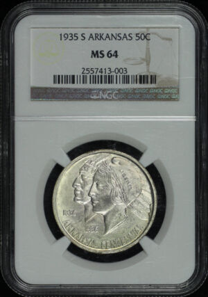 Obverse of this 1935-S 50C Arkansas Silver Commemorative NGC MS-64