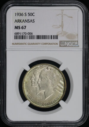 Obverse of this 1936-S 50C Arkansas Silver Commemorative NGC MS-67