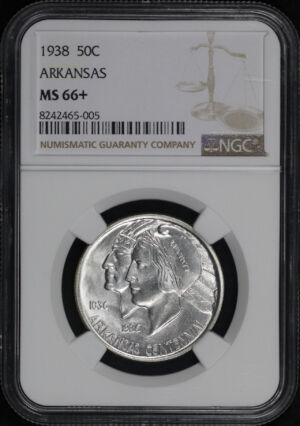 Obverse of this 1938 50C Arkansas Silver Commemorative NGC MS-66+