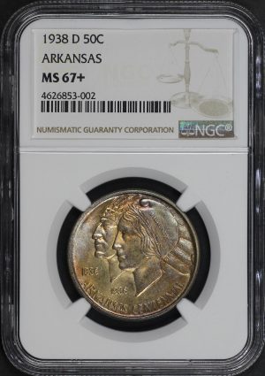 Obverse of this 1938-D 50C Arkansas Silver Commemorative NGC MS-67+