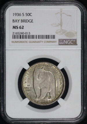 Obverse of this 1936-S 50C Bay Bridge Silver Commemorative NGC MS-62