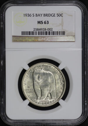 Obverse of this 1936-S 50C Bay Bridge Silver Commemorative NGC MS-63