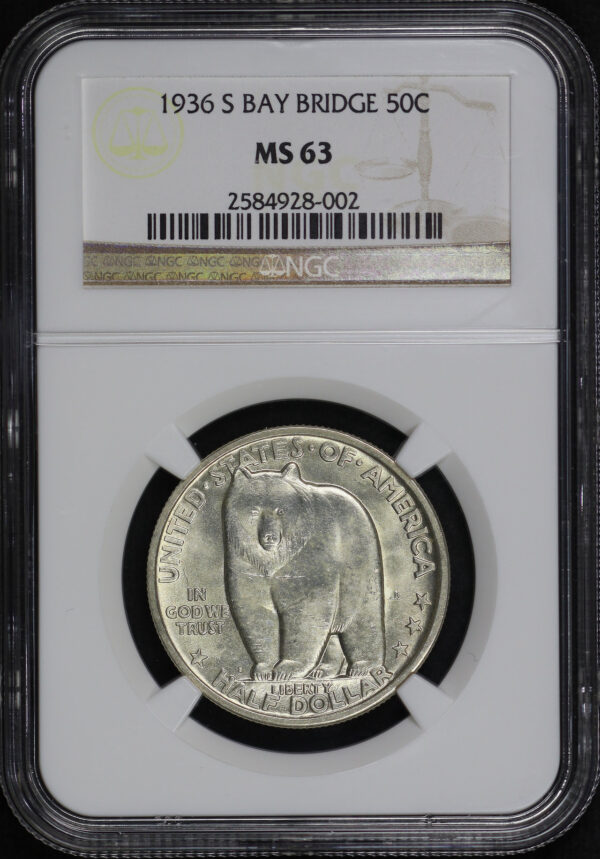 Obverse of this 1936-S 50C Bay Bridge Silver Commemorative NGC MS-63