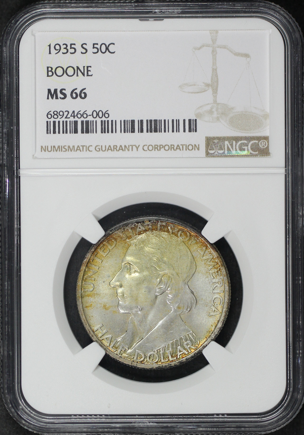 Obverse of this 1935-S Silver Commemorative Boone 50C NGC MS-66