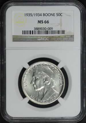 Obverse of this 1935/1934 Silver Commemorative Boone 50C NGC MS-66