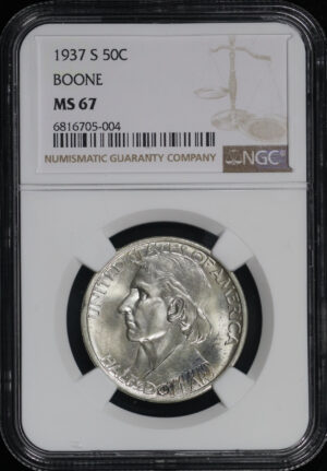 Obverse of this 1937-S 50C Boone Silver Commemorative NGC MS-67
