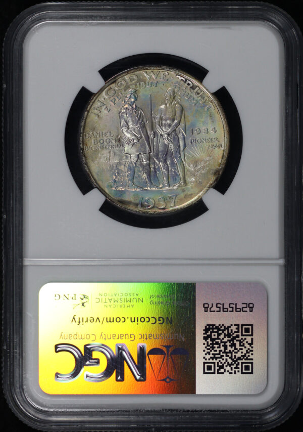 Reverse of this 1937-S 50C Boone Silver Commemorative NGC MS-68 Vibrant Pastel Toning