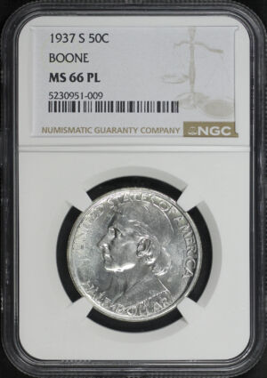 Obverse of this 1937-S Silver Commemorative Boone 50C NGC MS-66 PL