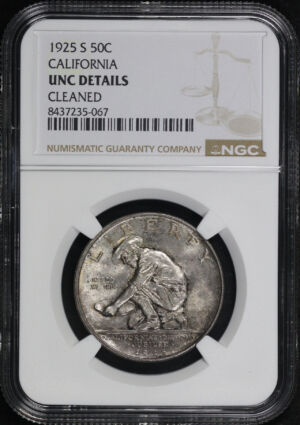 Obverse of this 1925-S 50C California Silver Commemorative NGC UNC Details Cleaned 