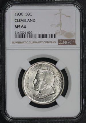 Obverse of this 1936 50C Cleveland Silver Commemorative NGC MS-64