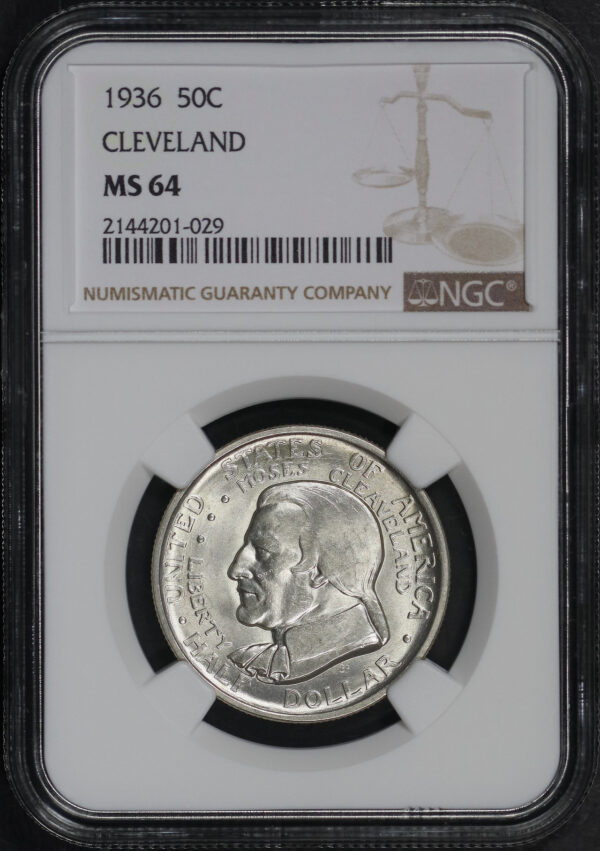 Obverse of this 1936 50C Cleveland Silver Commemorative NGC MS-64