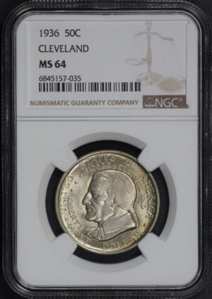 Obverse of this 1936 50C Cleveland Silver Commemorative NGC MS-64