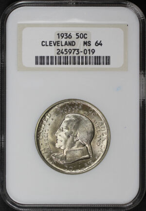 Obverse of this 1936 Silver Commemorative Cleveland 50C NGC MS-64 Old Fatty Holder