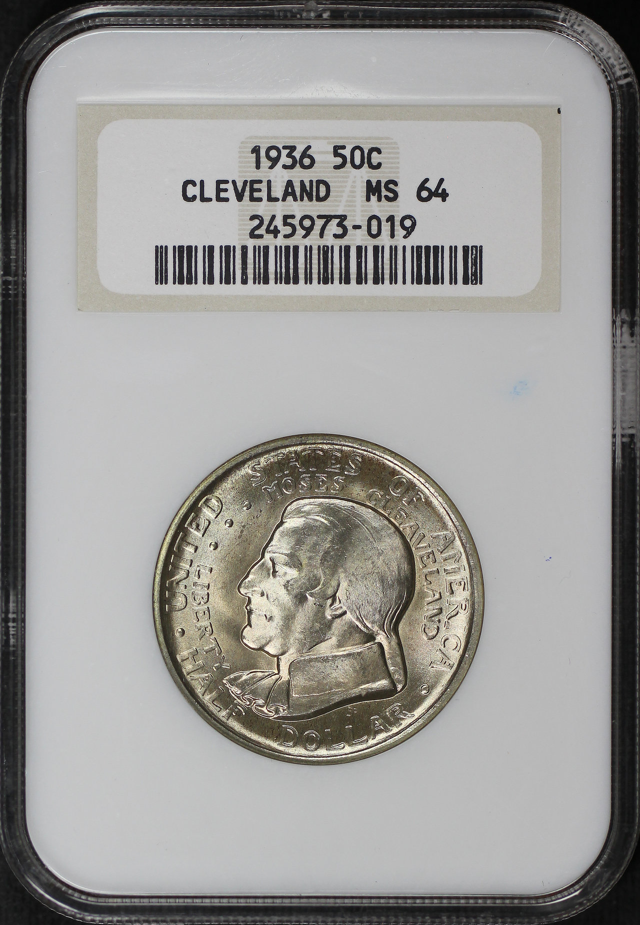 Obverse of this 1936 Silver Commemorative Cleveland 50C NGC MS-64 Old Fatty Holder