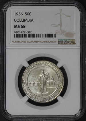 Obverse of this 1936 50C Columbia Silver Commemorative NGC MS-68