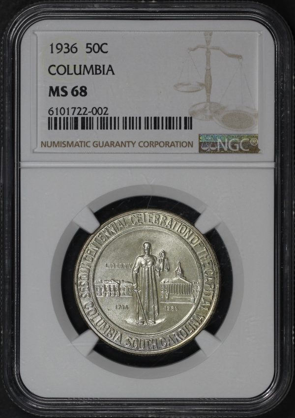 Obverse of this 1936 50C Columbia Silver Commemorative NGC MS-68