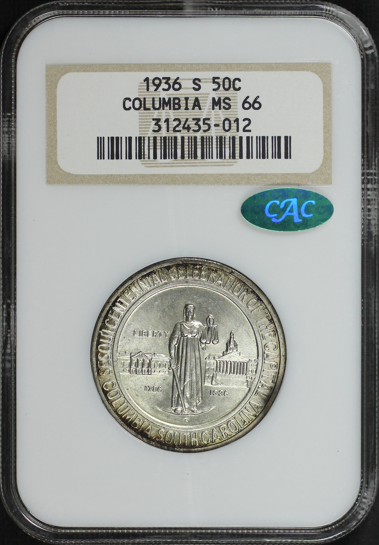 Obverse of this 1936-S Silver Commemorative Columbia 50C NGC MS-66
