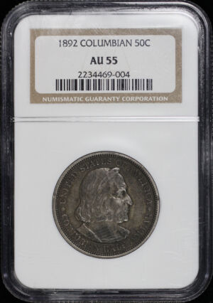 Obverse of this 1892 50C Columbian Silver Commemorative NGC AU-55