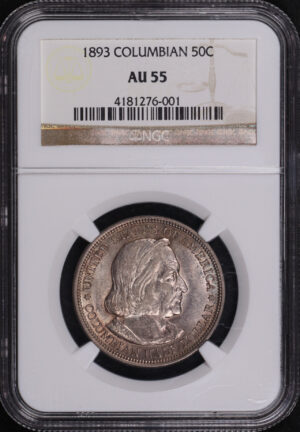 Obverse of this 1893 50C Columbian Silver Commemorative NGC AU-55